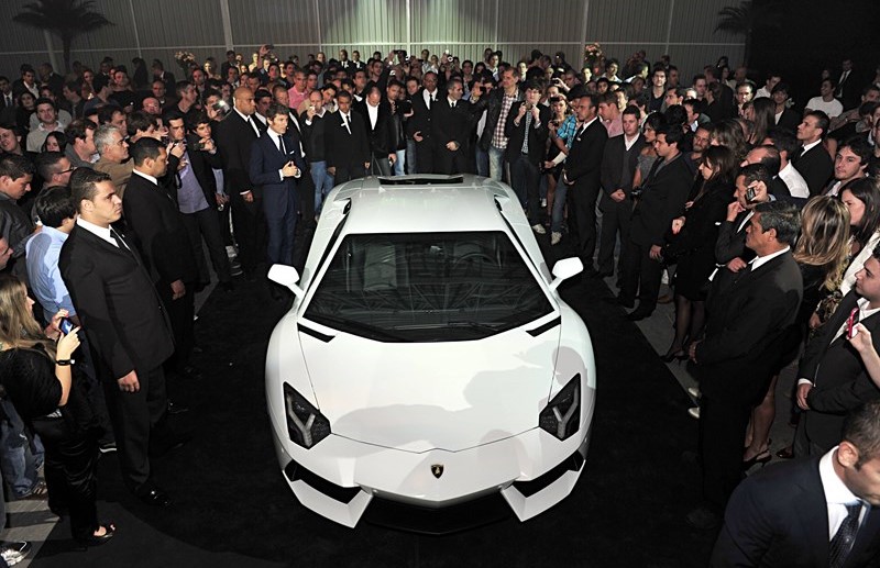 President and CEO of Automobili Lamborghini, Stephan Winkelmann, presents Aventador LP